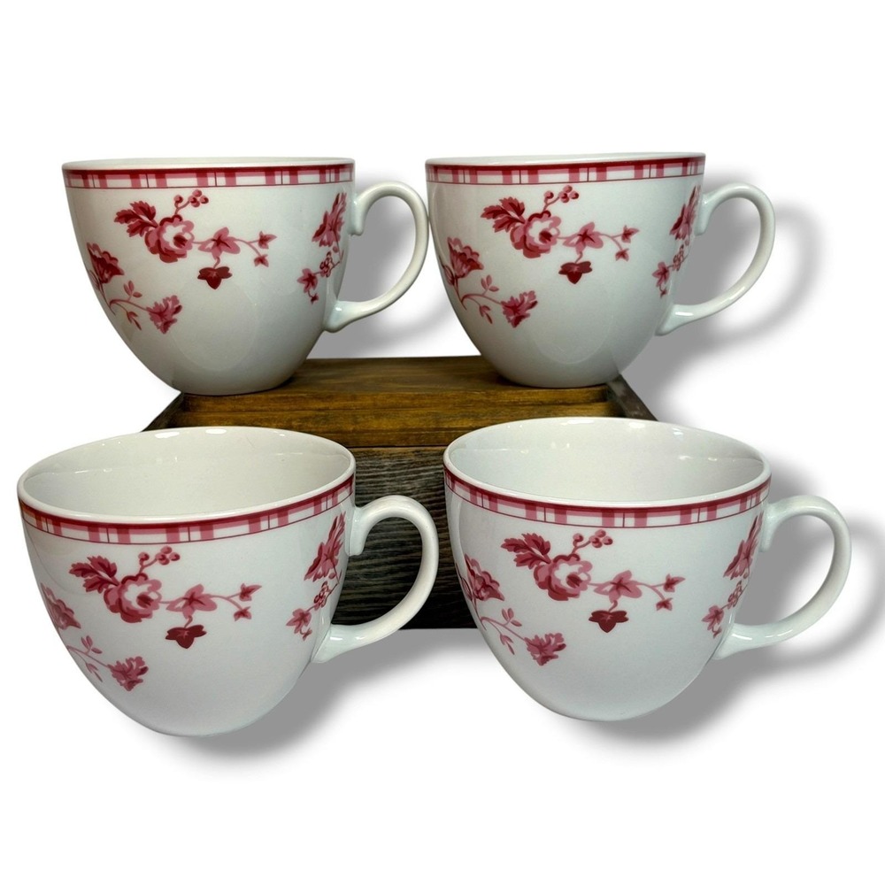 Laura Ashley Sophia Red Pink Tea Coffee Cups Floral Set of 4 Cottagecore VTG